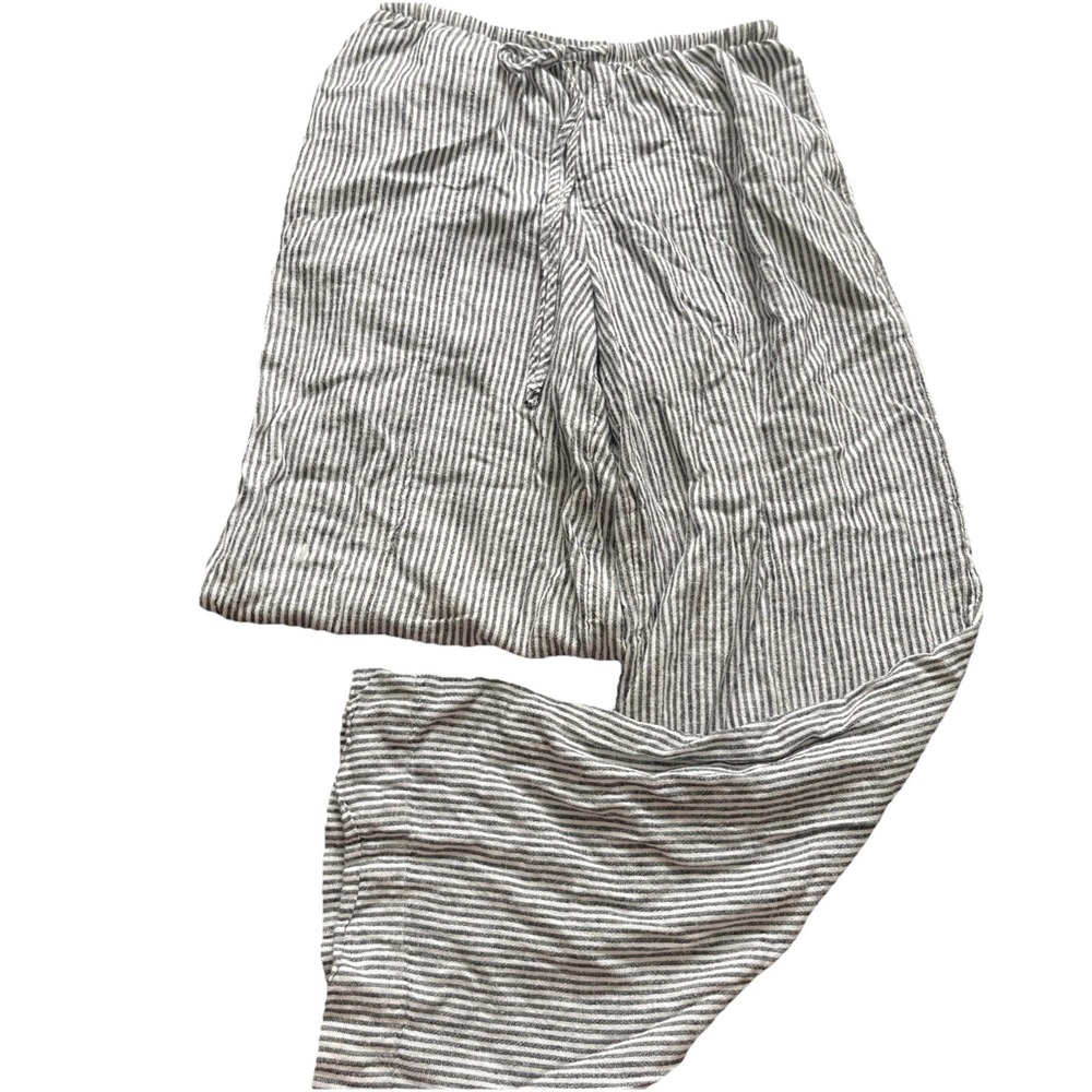 A New Day Pants Women S Gray White Striped Linen Blend Wide Leg Beach Coastal